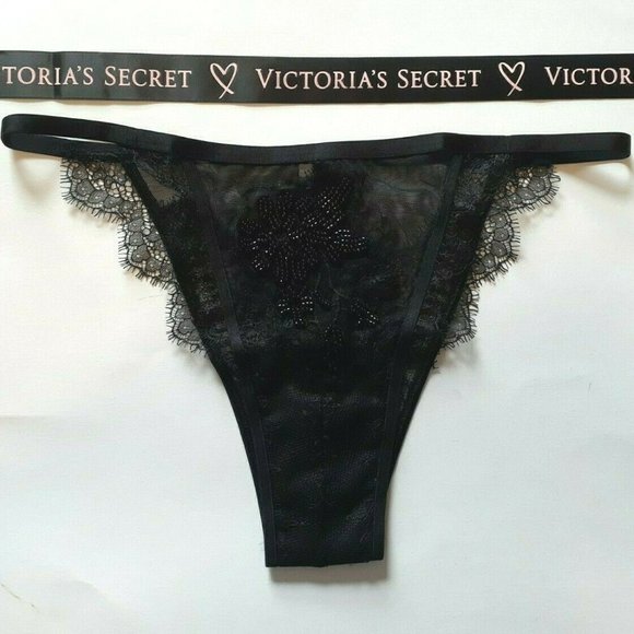 Victorias Secret Floral Motif BEAD Black ITSY Lace - Picture 4 of 8